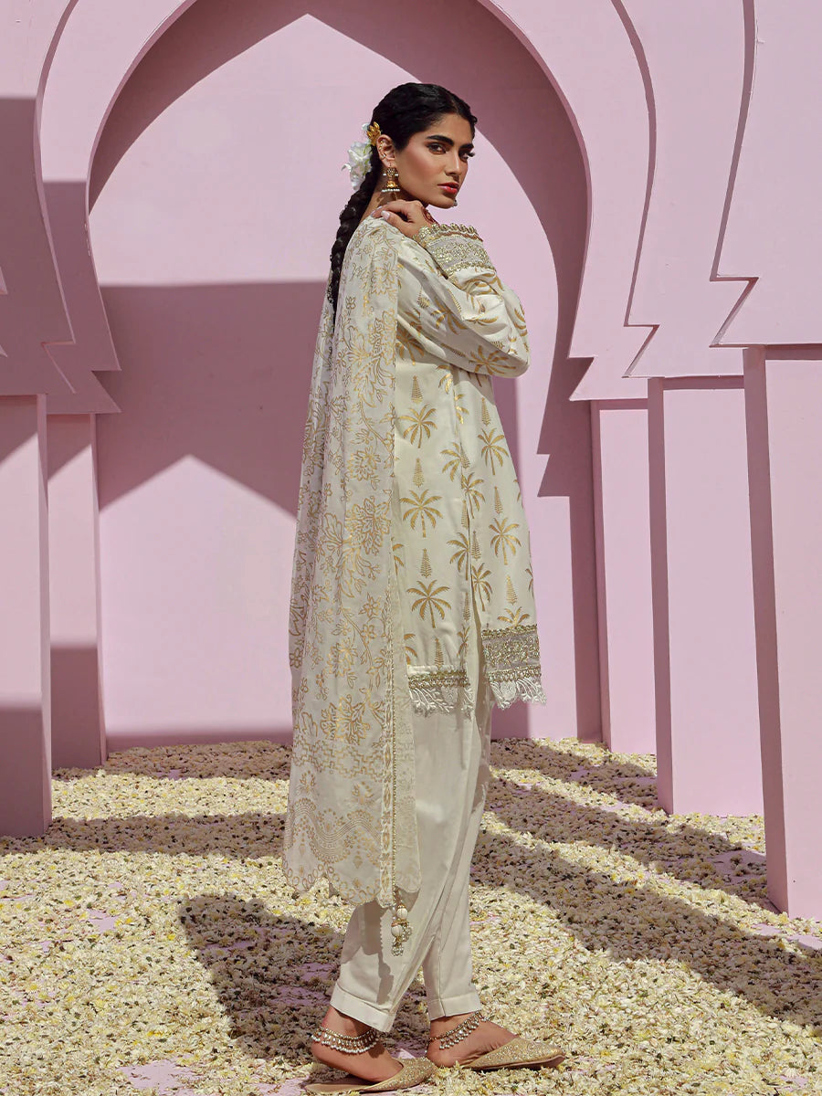 Salitex Embroidered lawn white 3P