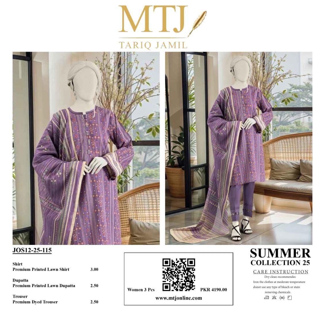 MTJ Summer Collection 2025 | 3 Piece Unstitched Digital Printed Lawn | Airjet Lawn Shirt, Dupatta & Trouser π₯