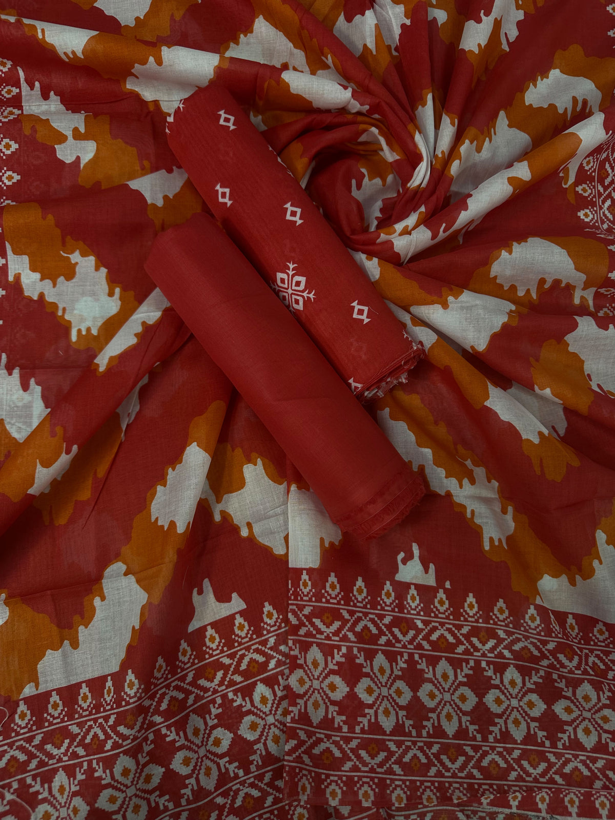Bin Saeed Orange Printed Cotton 3Pcs