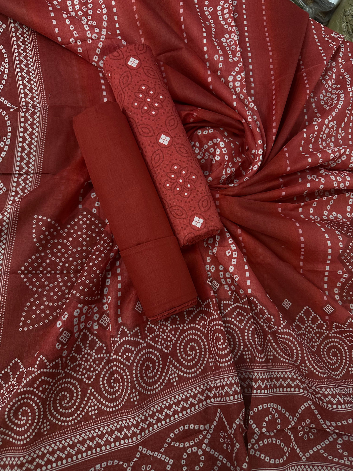 Bin Saeed Red Printed Cotton 3Pcs