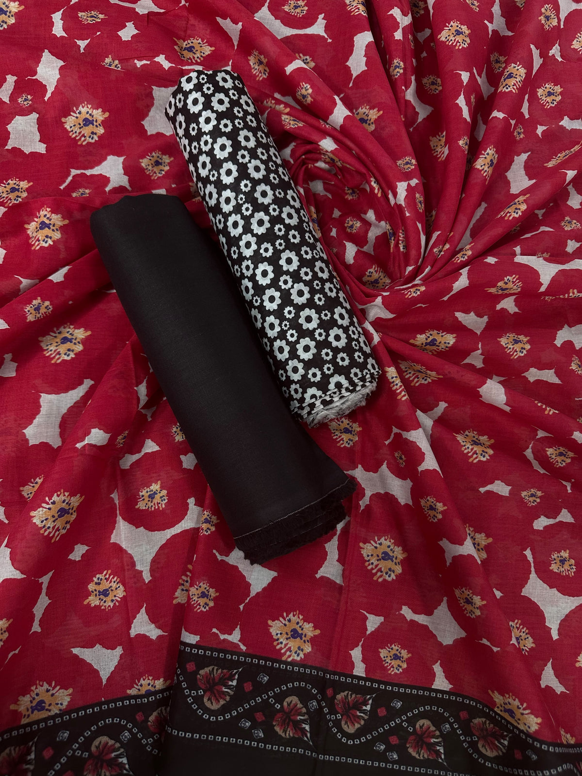 Bin Saeed Black Chundri Printed Cotton 3Pcs