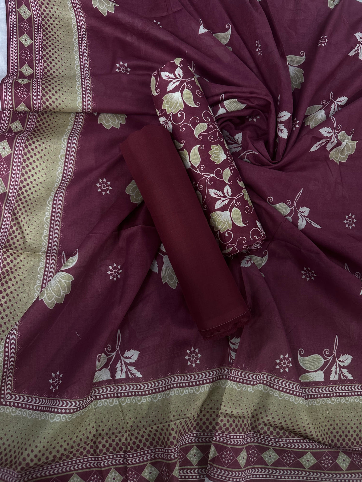 Bin Saeed Plum Printed Cotton 3Pcs