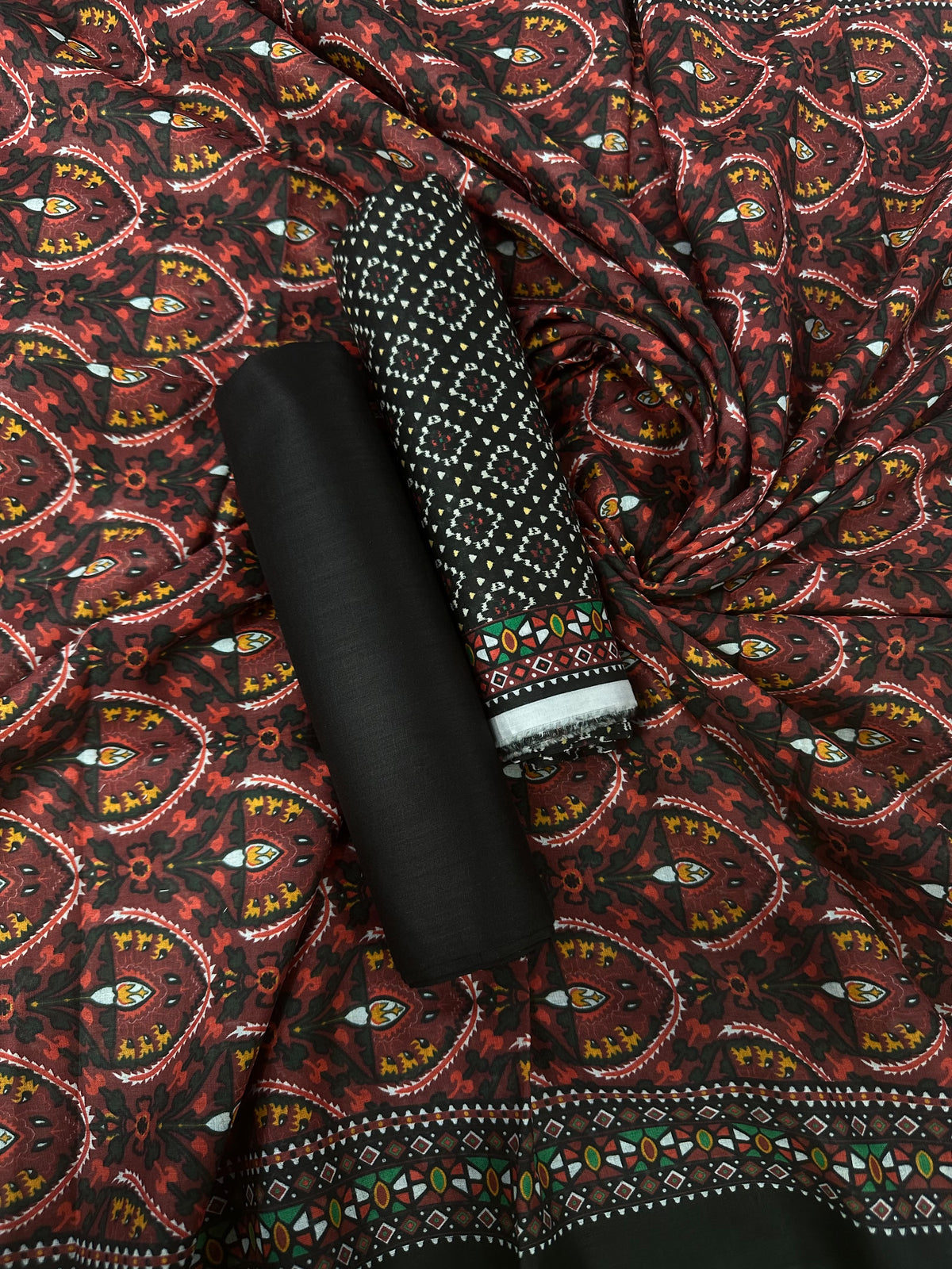 Bin Saeed Black Printed Cotton 3Pcs
