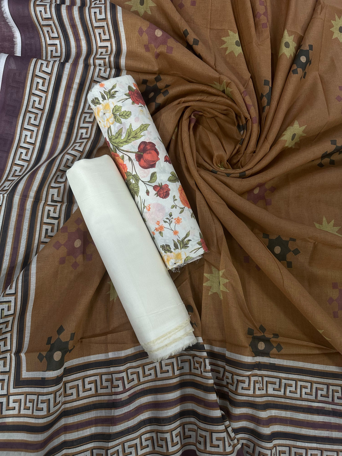 Bin Saeed Cream Printed Cotton 3Pcs