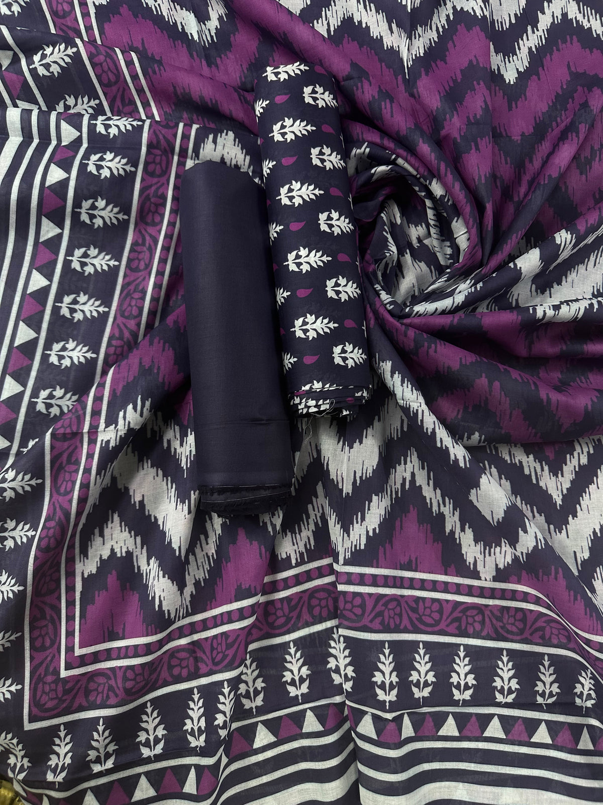 Bin Saeed Dark Purple Printed Cotton 3Pcs