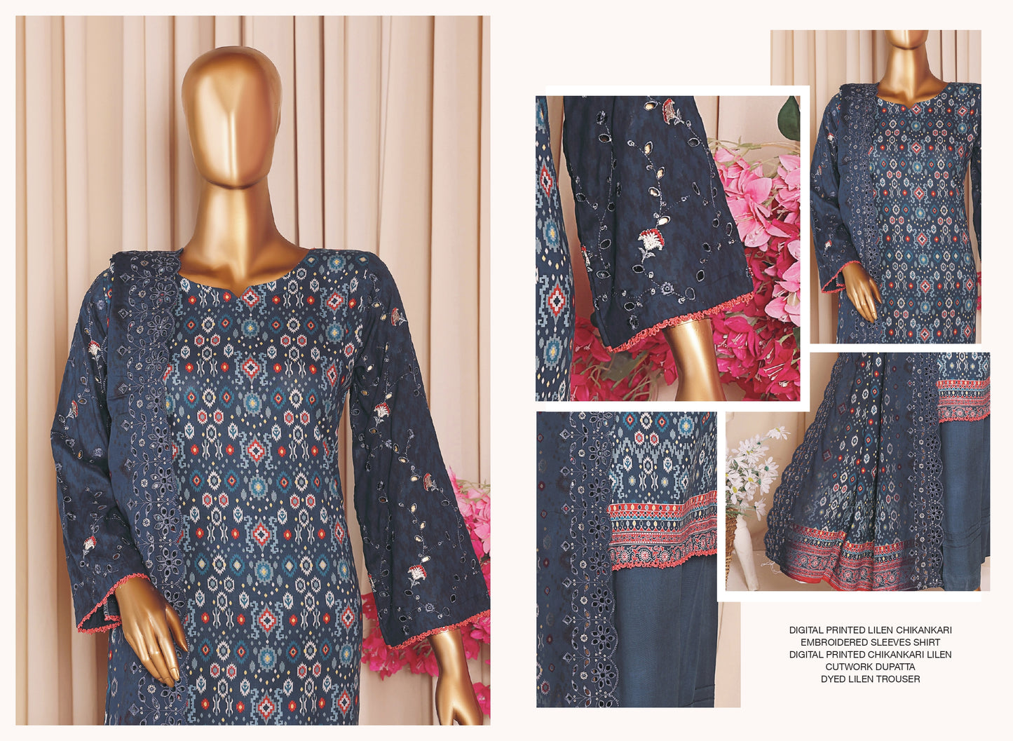 MTF AASHI Lilen Chikankari Embroidered 3 Piece Collection 2025