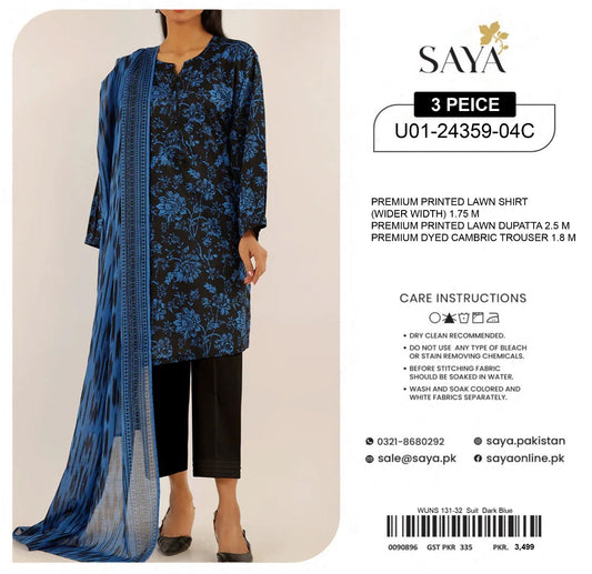 SAYA Collection 2025 | 3 Piece Unstitched Digital Printed Lawn | Airjet Lawn Shirt, Dupatta & Trouser π₯