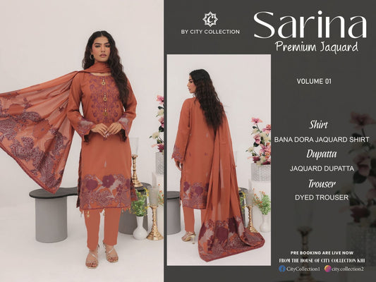 ✨ SARINA Unstitched Jacquard 3-Piece Collection ✨ Soft Brown
