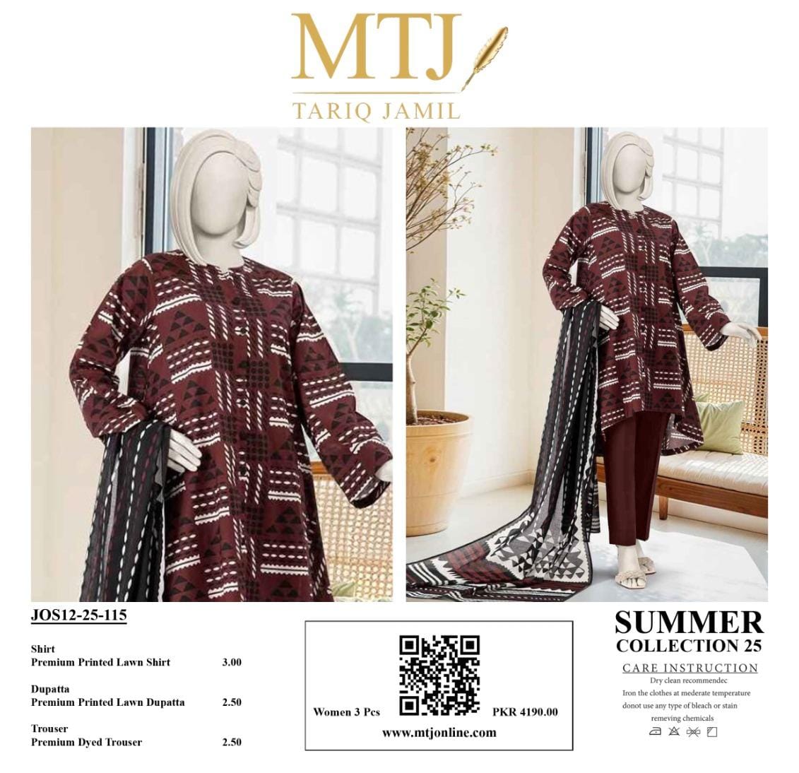 MTJ Summer Collection 2025 | 3 Piece Unstitched Digital Printed Lawn | Airjet Lawn Shirt, Dupatta & Trouser π₯