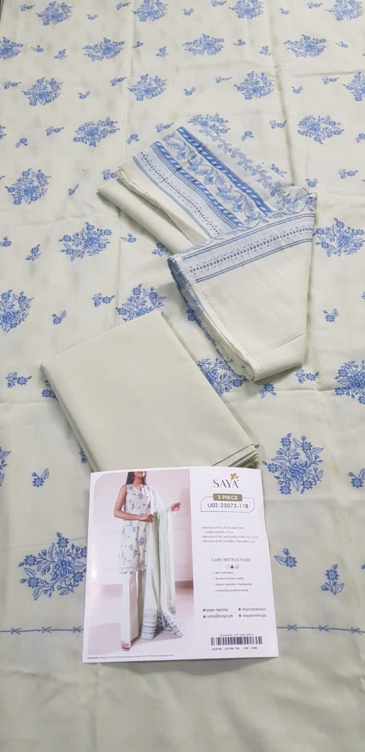 Saya Unstitched Jacquard 100% Original Cotton 3 PCs Suit In WHOLESALE PRICE 💯✨