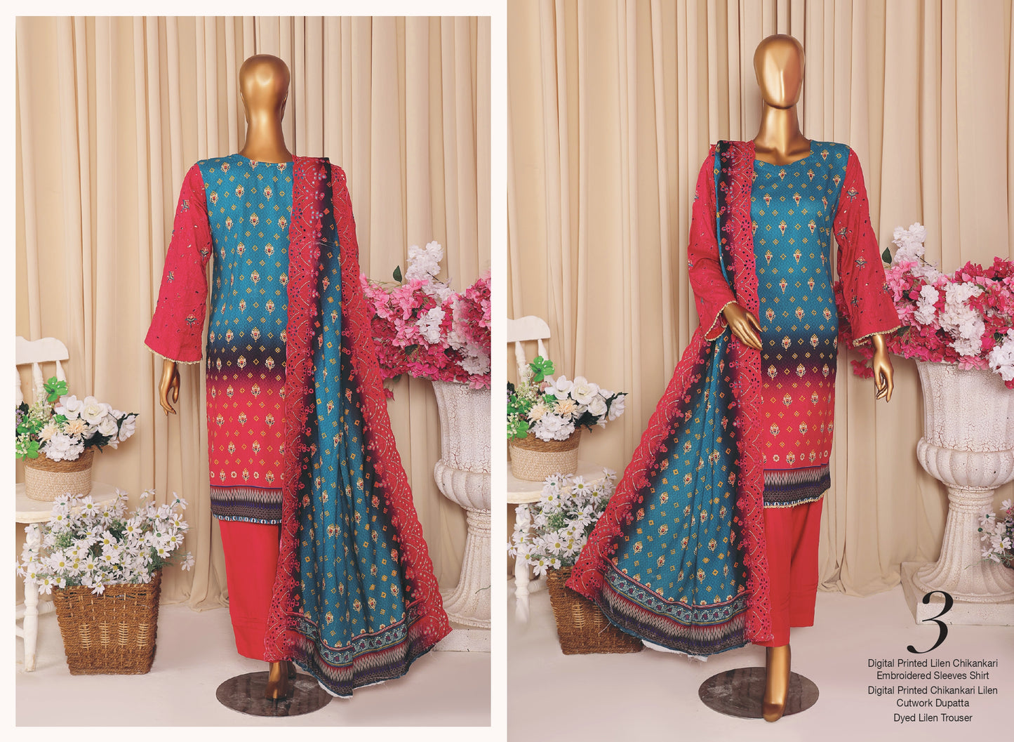 MTF AASHI Lilen Chikankari Embroidered 3 Piece Collection 2025