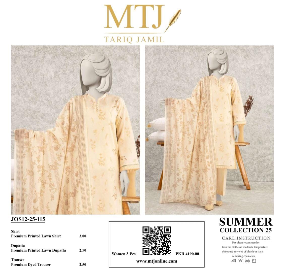 MTJ Summer Collection 2025 | 3 Piece Unstitched Digital Printed Lawn | Airjet Lawn Shirt, Dupatta & Trouser π₯