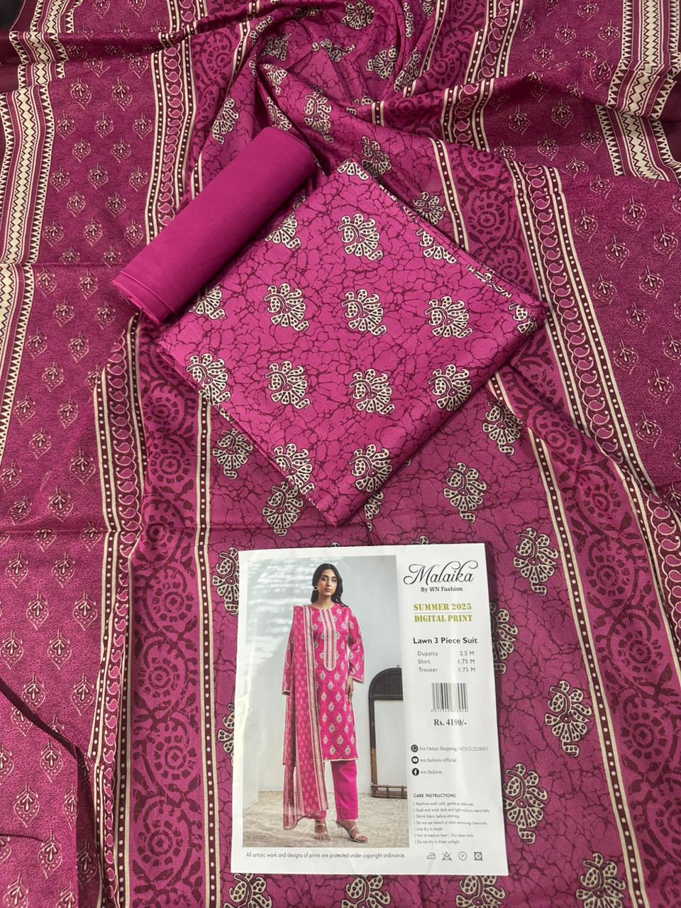 MALAIKA Unstitched Lawn 100% Original 3 PCs Suit In WHOLESALE PRICE