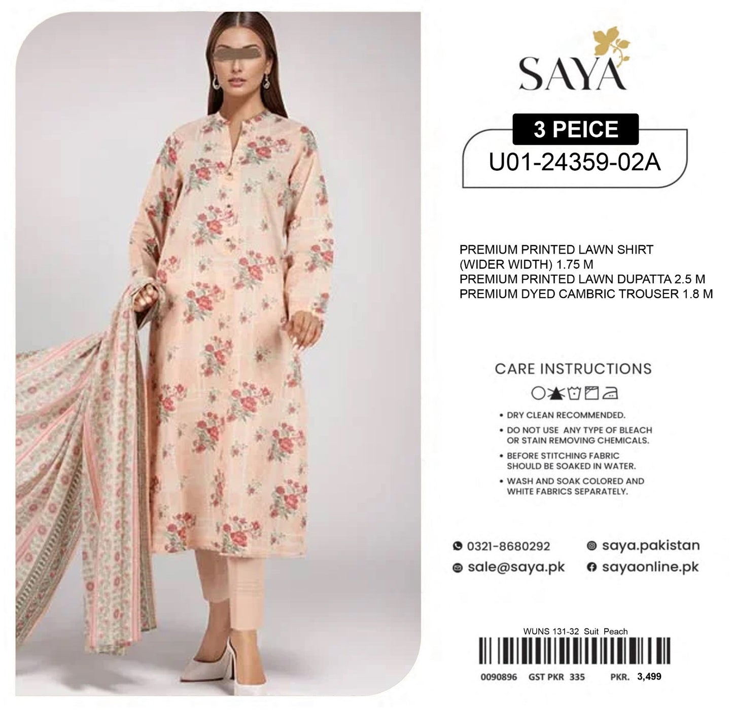 SAYA Collection 2025 | 3 Piece Unstitched Digital Printed Lawn | Airjet Lawn Shirt, Dupatta & Trouser π₯