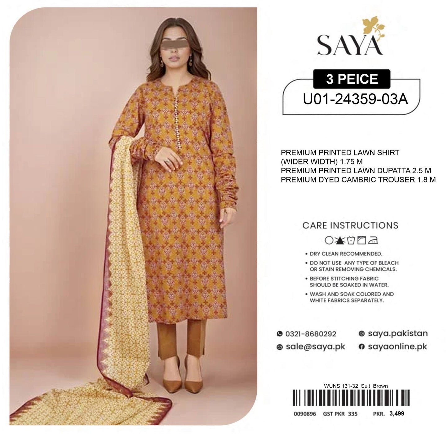 SAYA Collection 2025 | 3 Piece Unstitched Digital Printed Lawn | Airjet Lawn Shirt, Dupatta & Trouser π₯