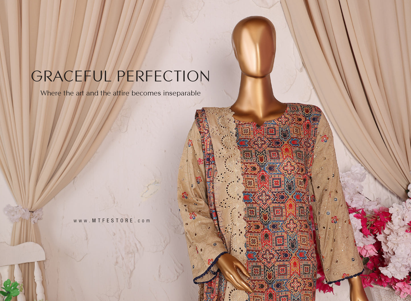 MTF AASHI Lilen Chikankari Embroidered 3 Piece Collection 2025