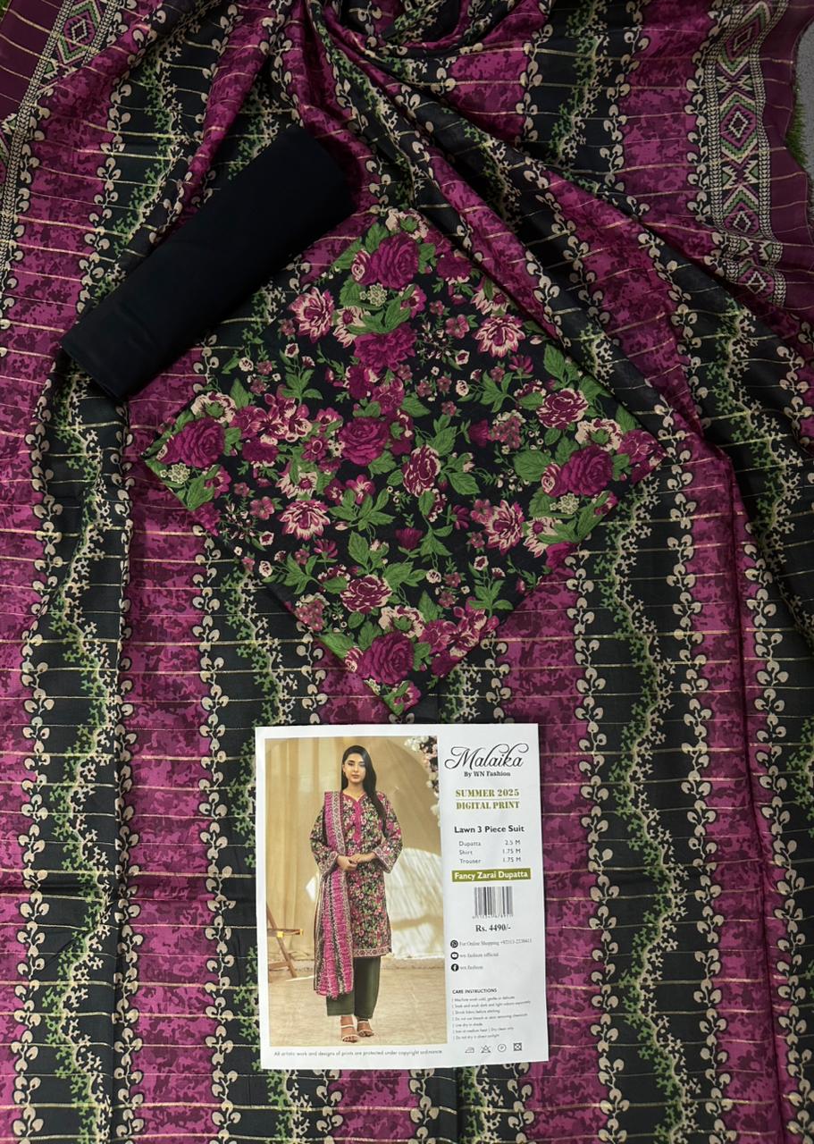MALAIKA Unstitched Lawn 100% Original 3 PCs Suit In WHOLESALE PRICE