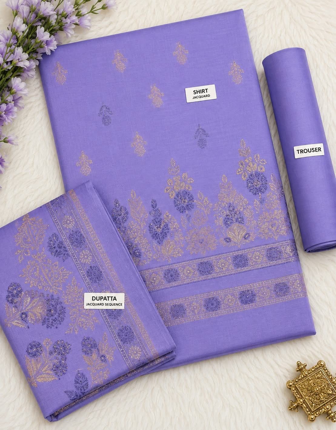 Zaman Purple Gold Jacquard 3Pcs