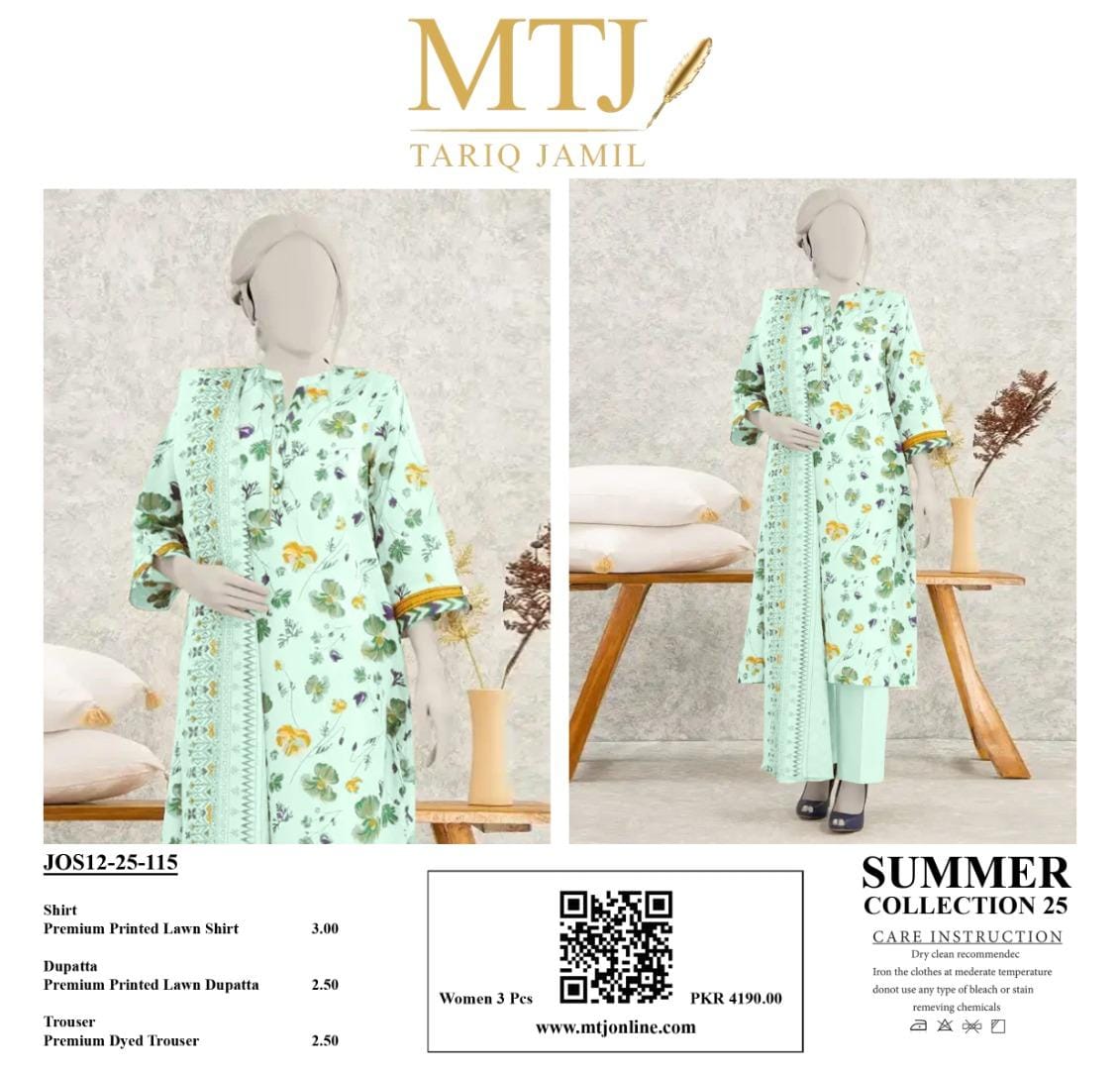 MTJ Summer Collection 2025 | 3 Piece Unstitched Digital Printed Lawn | Airjet Lawn Shirt, Dupatta & Trouser π₯