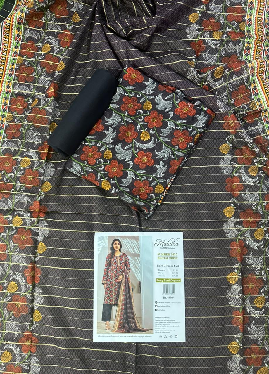 MALAIKA Unstitched Lawn 100% Original 3 PCs Suit In WHOLESALE PRICE