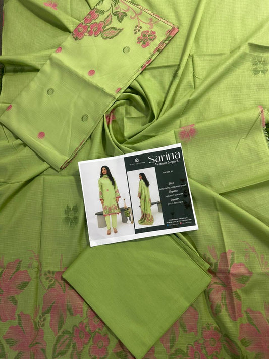 ✨ SARINA Unstitched Jacquard 3-Piece Collection ✨ PISTA PINK JACQUARD