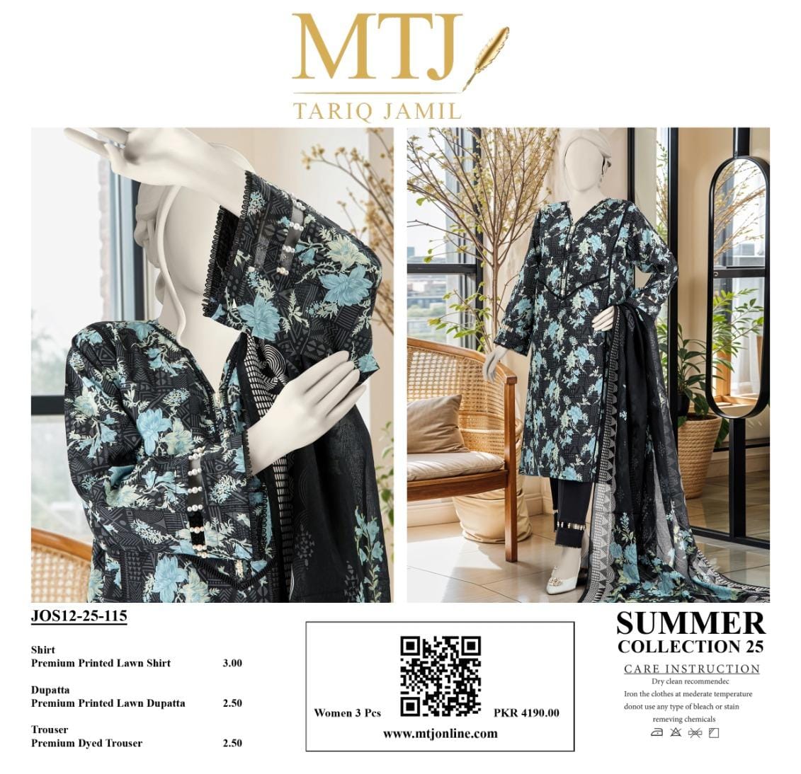 MTJ Summer Collection 2025 | 3 Piece Unstitched Digital Printed Lawn | Airjet Lawn Shirt, Dupatta & Trouser π₯