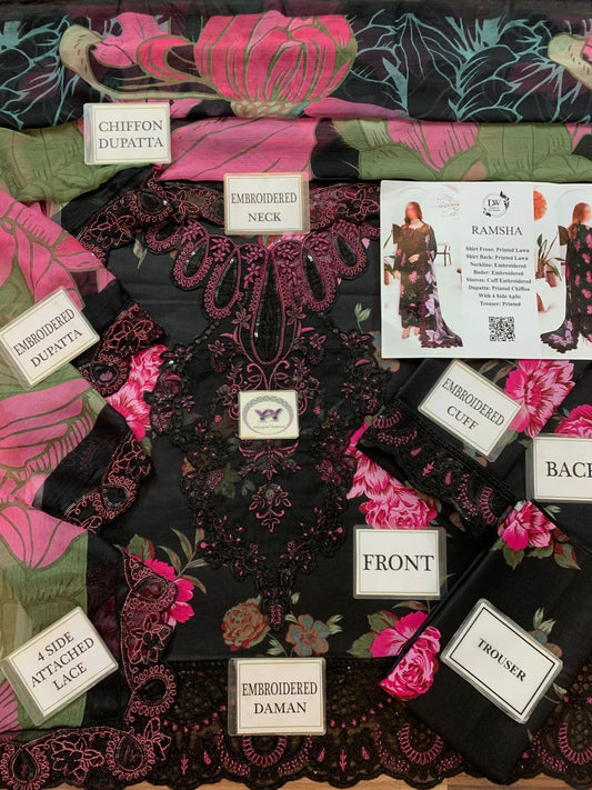 RAMSHA Elegant 3PC Unstitched Lawn Suit Collection