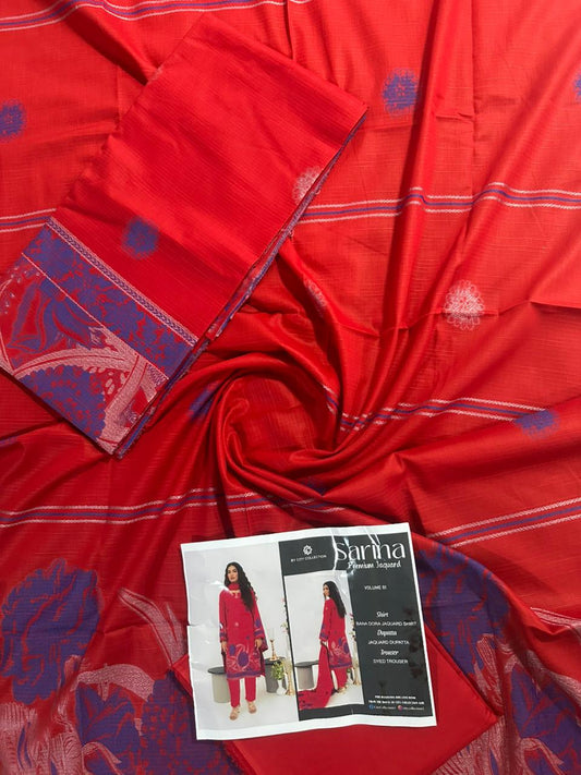 ✨ SARINA Unstitched Jacquard 3-Piece Collection ✨ RED ROYAL BLUE