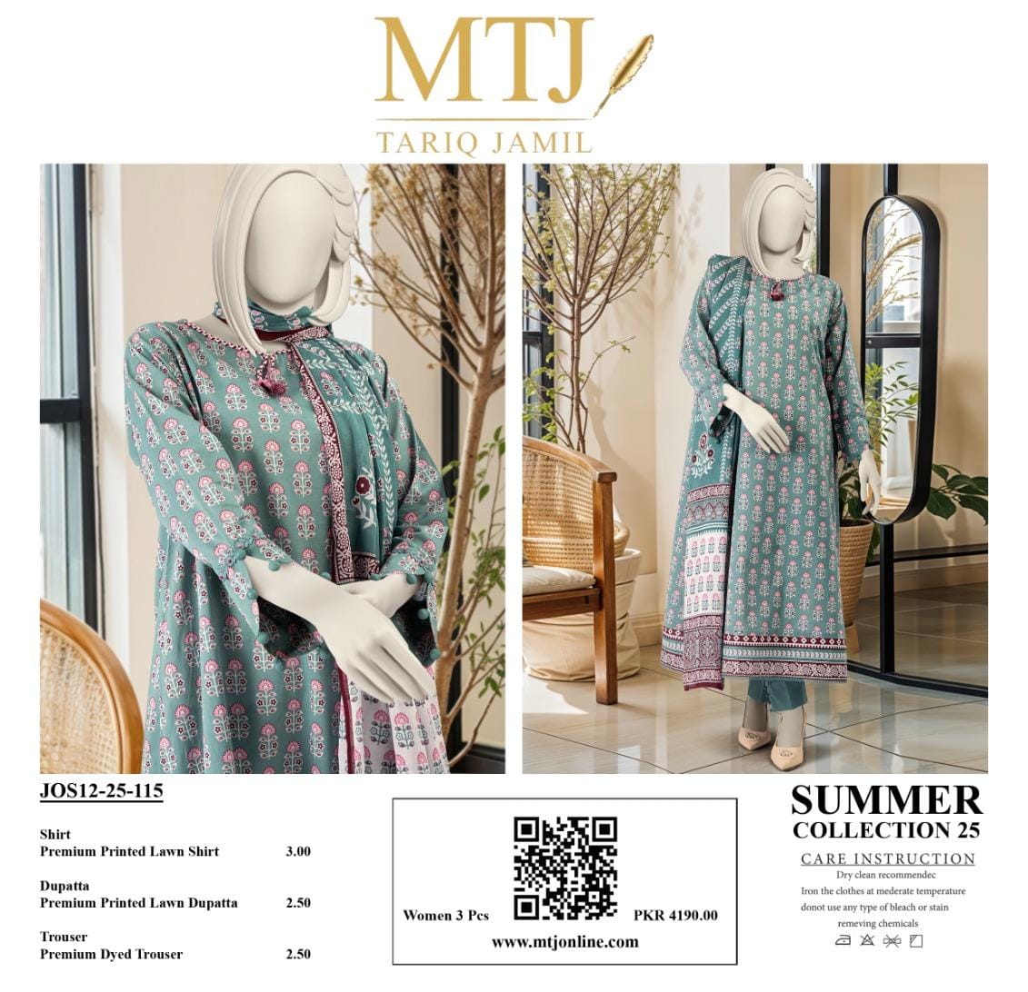 MTJ Summer Collection 2025 | 3 Piece Unstitched Digital Printed Lawn | Airjet Lawn Shirt, Dupatta & Trouser π₯