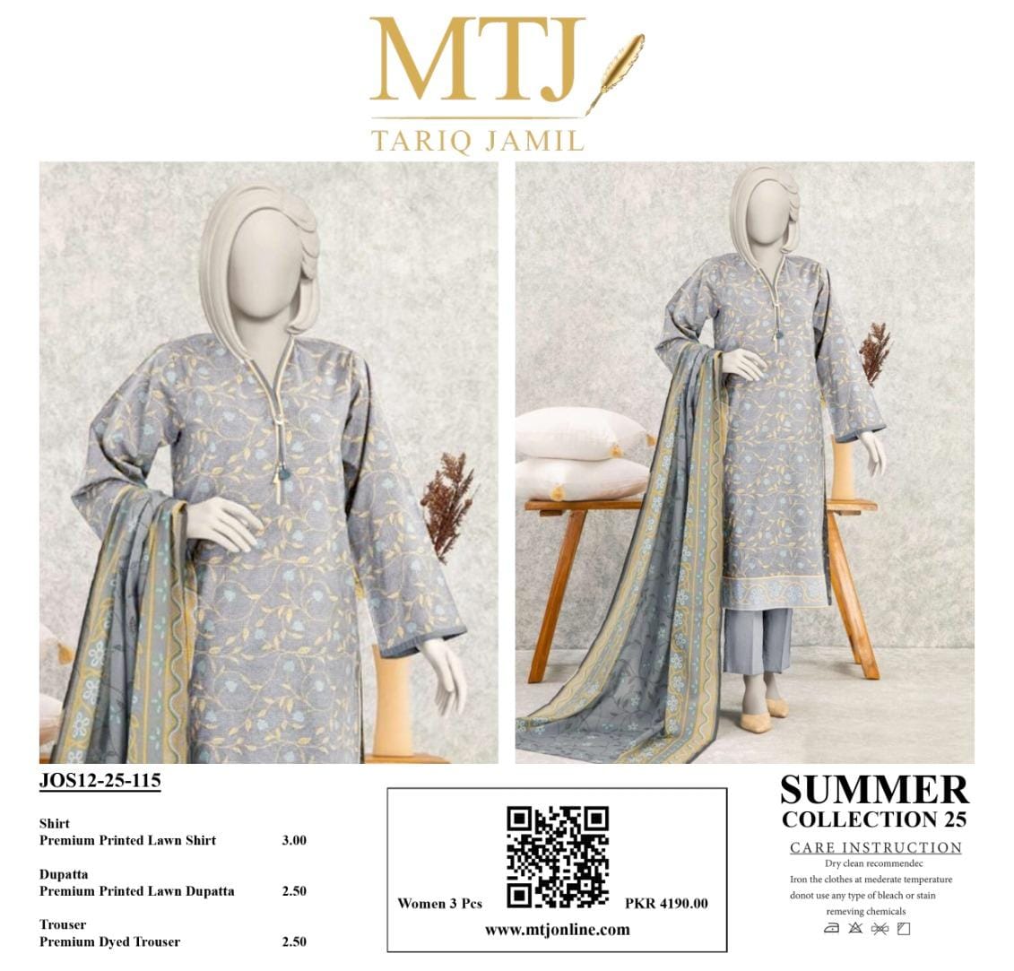MTJ Summer Collection 2025 | 3 Piece Unstitched Digital Printed Lawn | Airjet Lawn Shirt, Dupatta & Trouser π₯