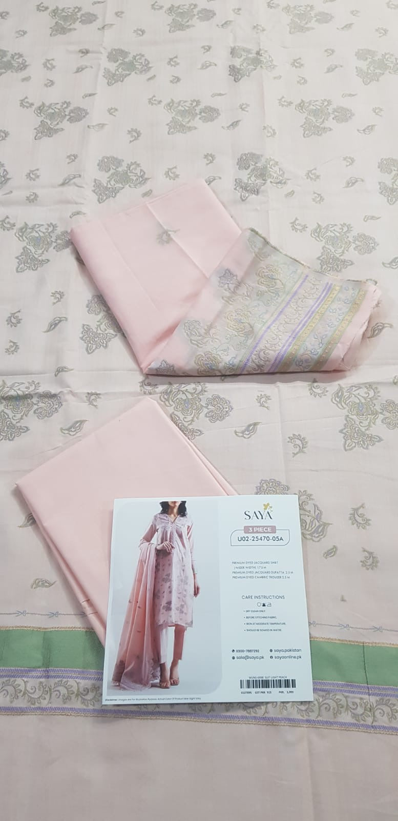 Saya Unstitched Jacquard 100% Original Cotton 3 PCs Suit In WHOLESALE PRICE π―β¨