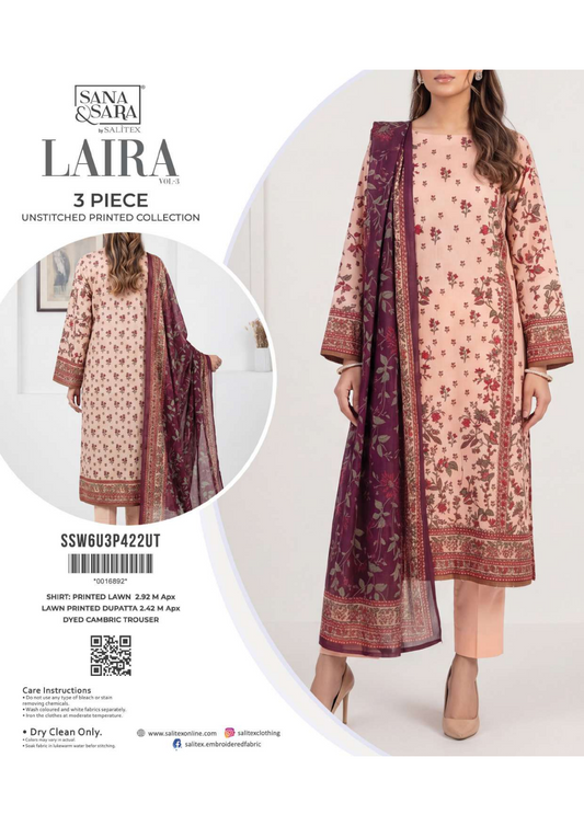 Eshaal Premium 3PC Lawn Collection Design No# SSW6U3P422UT