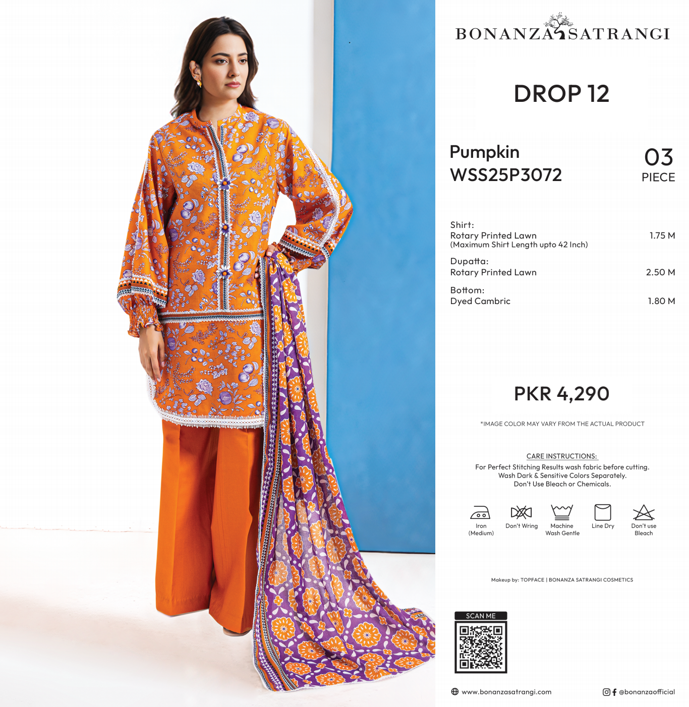 Bonanza Satrangi Unstitched Pumpkin - 3 Pc (WSS25P3072)