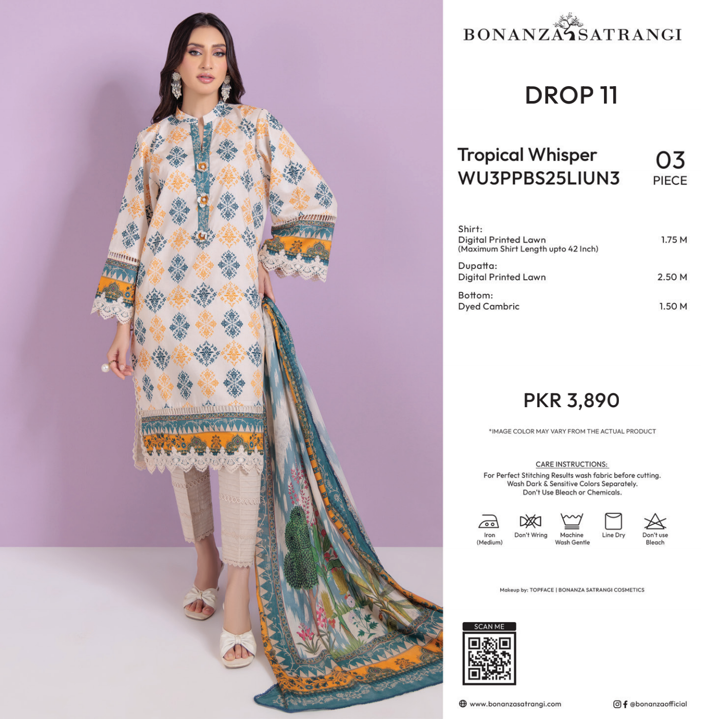 Bonanza Satrangi Unstitched Tropical Whisper - 3 Pc (WU3PPBS25LIUN03)