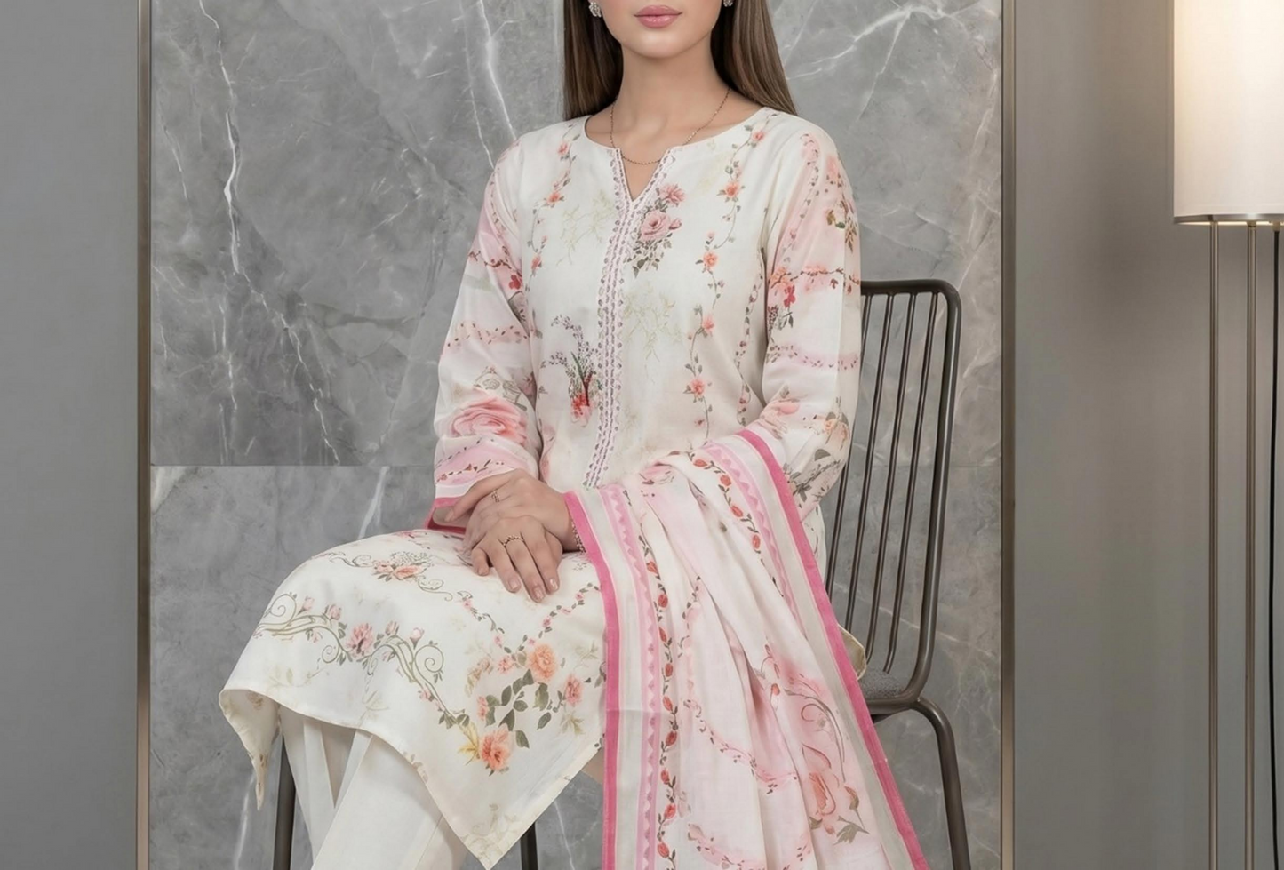Eshaal Premium 3PC Lawn Collection Design No# SSW6U3P421UT