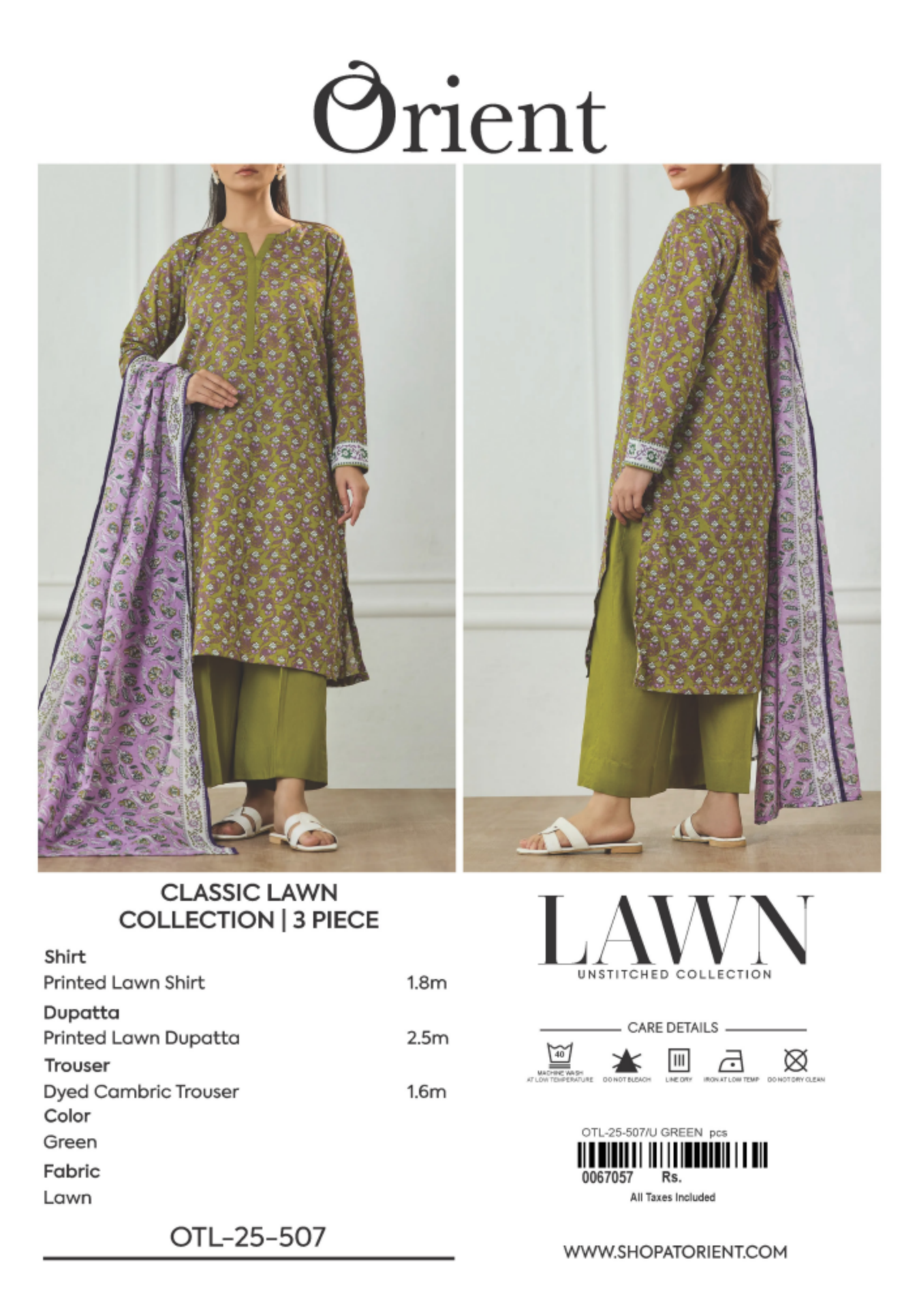 ✨ORIENT 100% ORIGINAL Unstitched Lawn 3 Piece✨ Design #OTL-25-507