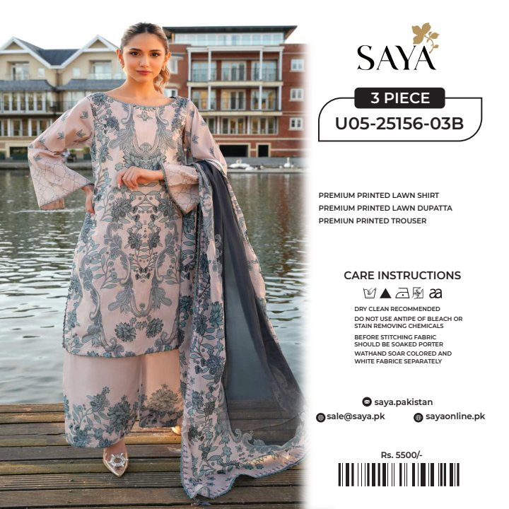 Saya 3 PCs Unstitched Lawn Collection D.No :-06