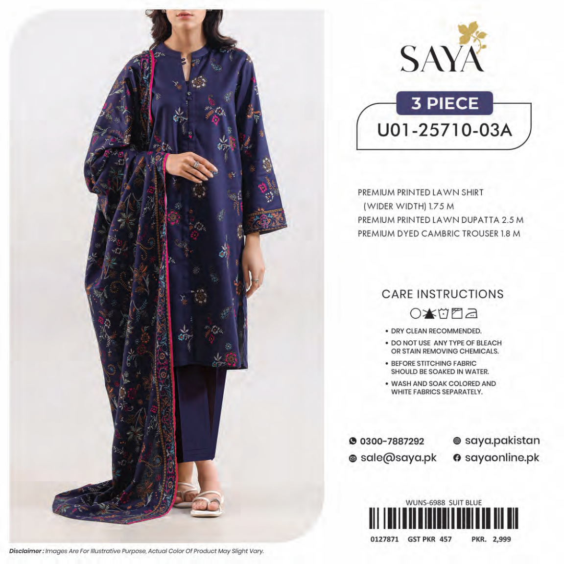 π°π SAYA SUMMER COLLECTION ππ° ππ 3 PIECE UNSTITCHED LAWN ππ
U01-25710-03A