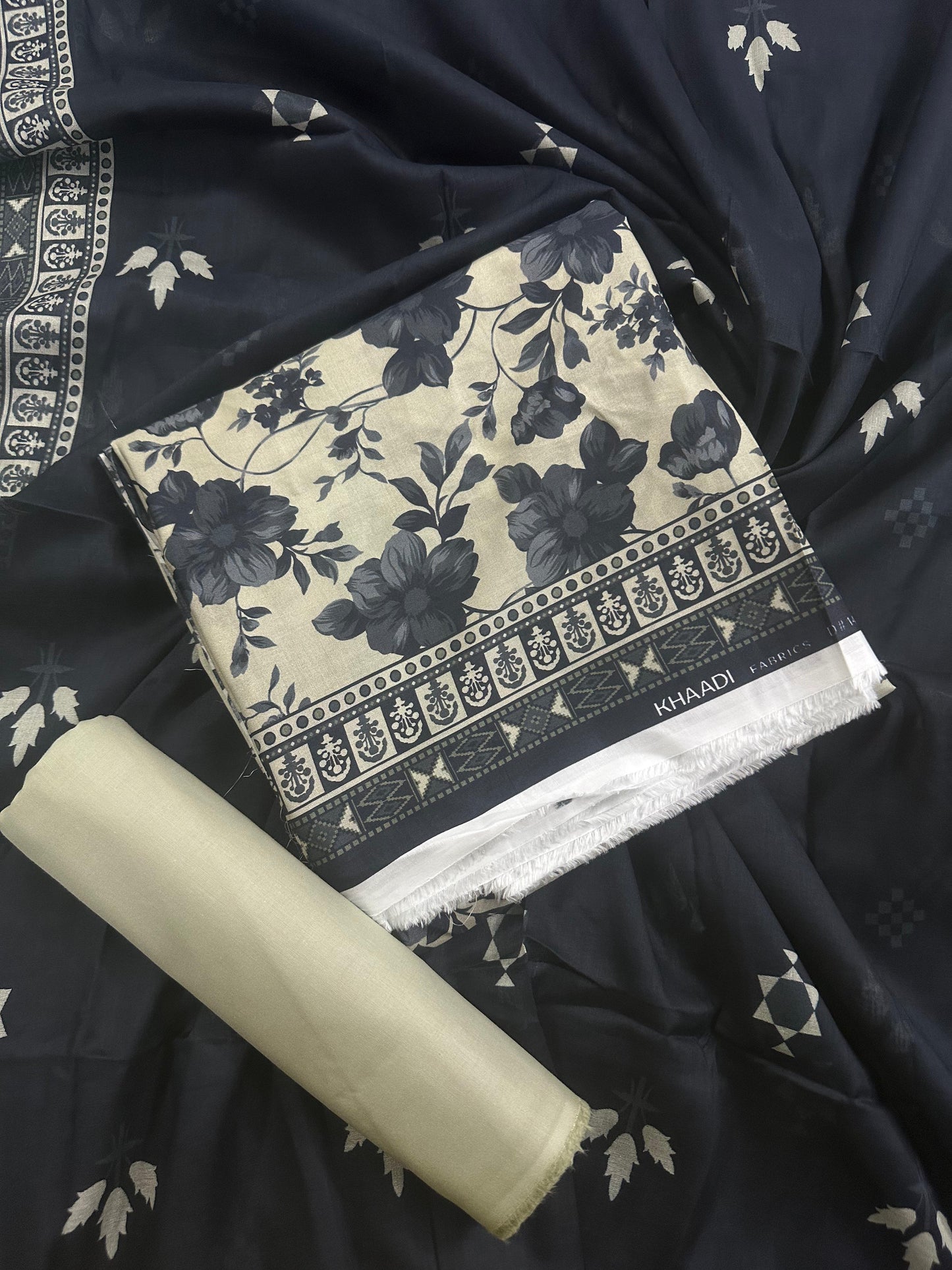 Khaadi Black-Beige Printed 3Pcs