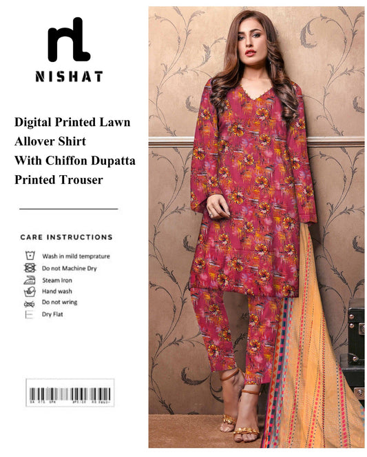 GulAhmed & Nishat Printed With Chiffon Dupatta 3P