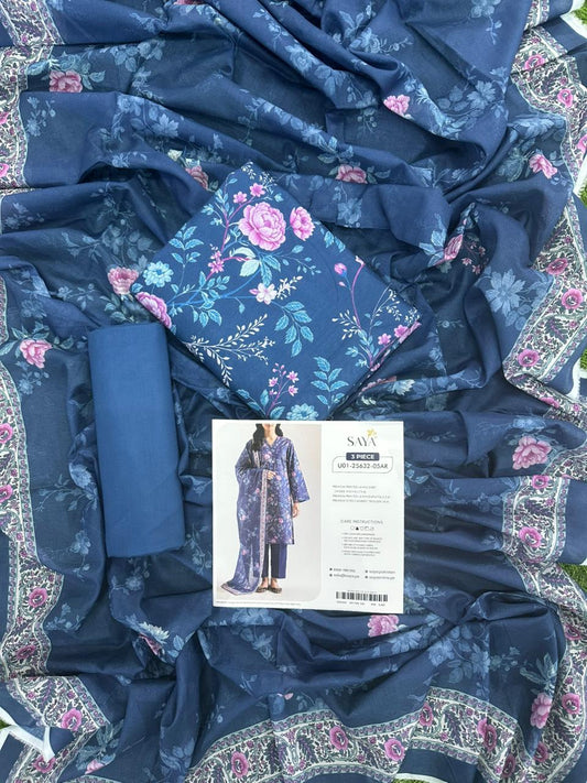Saya Navy 3PCs Printed Lawn Unstitched Collection