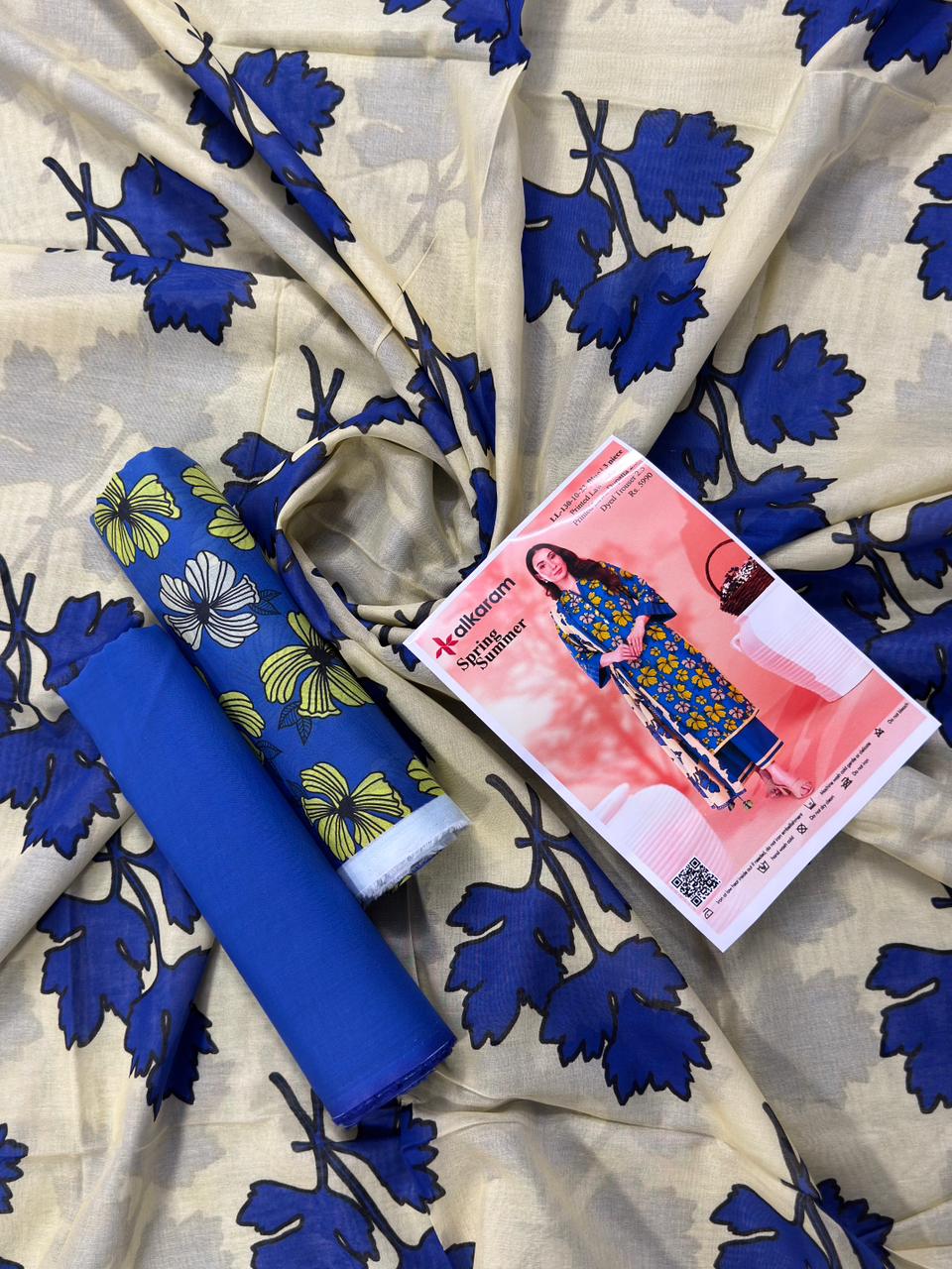 Alkaram 3 PCs Green Blue Printed Lawn Unstitched Collection