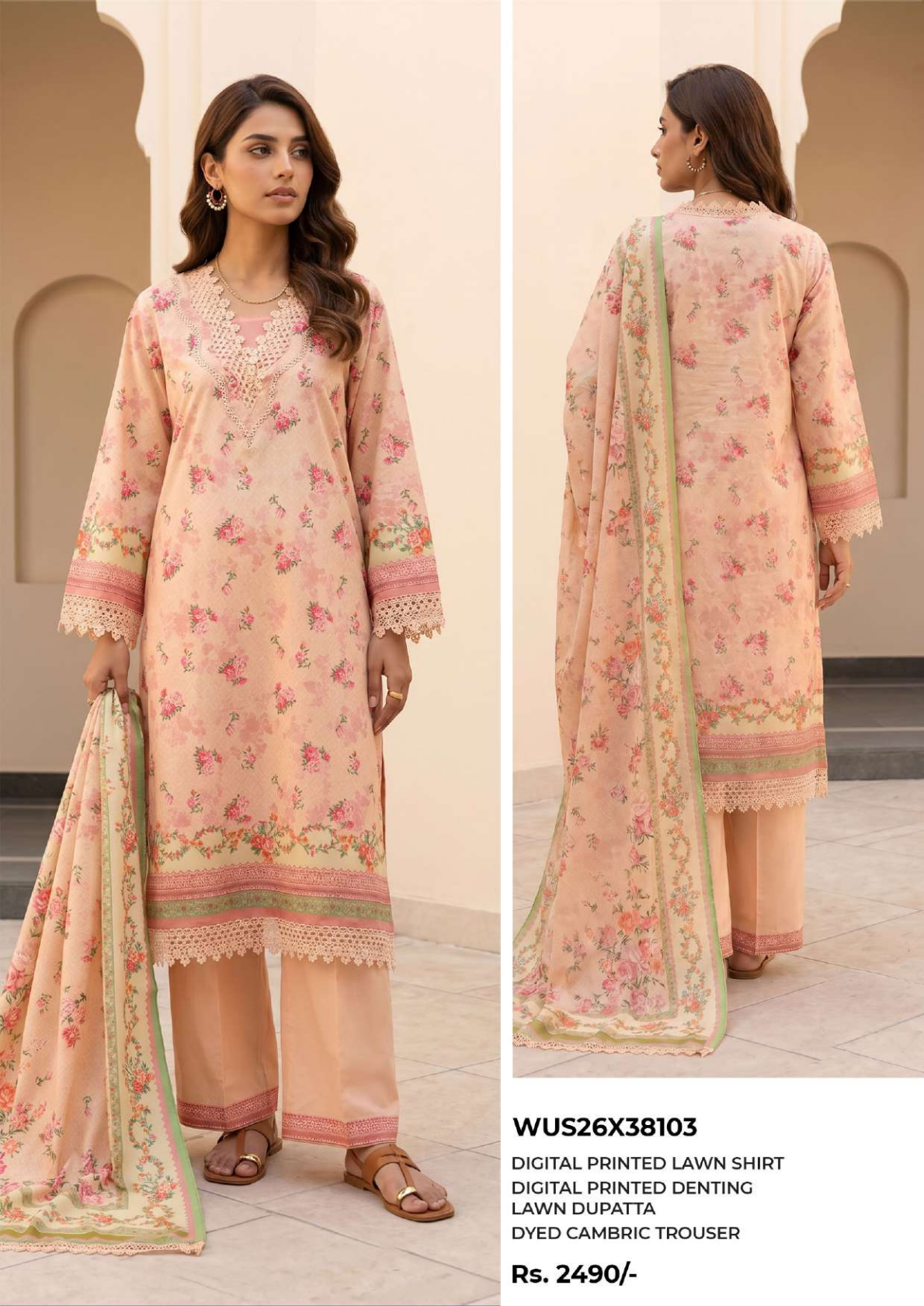 ZELLBURY Unstitched 3pcs Lawn Collection D.C:- WUS26X38103