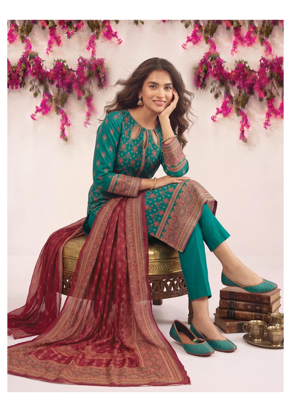 MJ D #A0401-1 ā Gold Paste Printed Lawn 3Pcs Collection