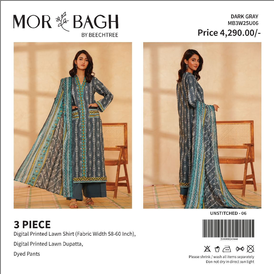 Mor Bagh By Beechtree Unstitched Lawn 3P β¨π