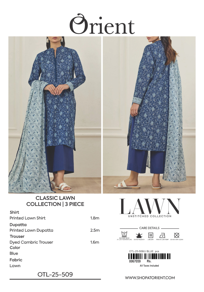✨ORIENT 100% ORIGINAL Unstitched Lawn 3 Piece✨ Design #OTL-25-509