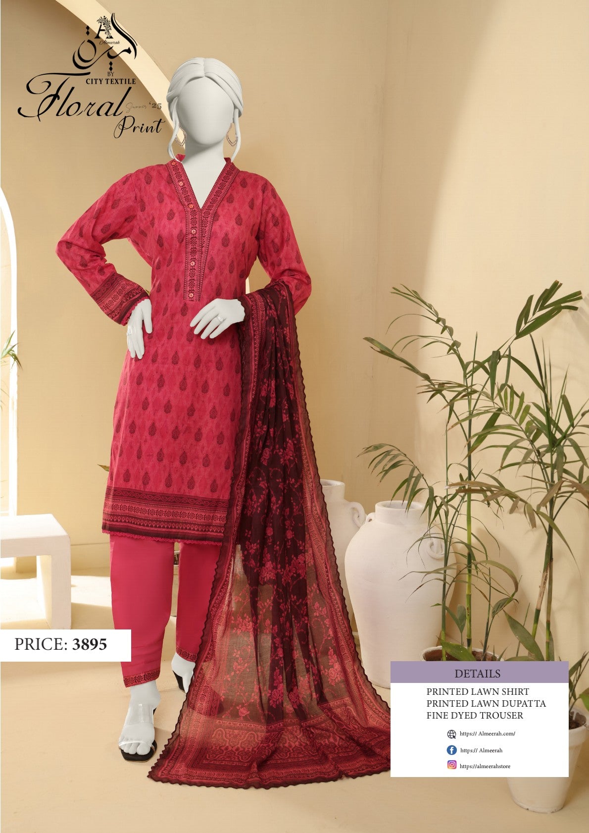 Almeerah Floral 💯% Original 3PC Unstitched In Wholesale Price
