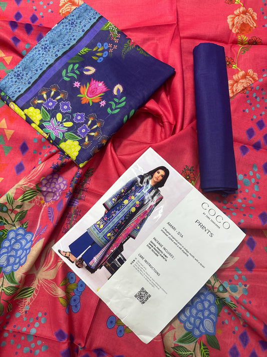 COCO Navy 3 Piece Printed Lawn