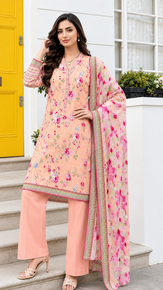 Sahara Peach Printed 3Pcs