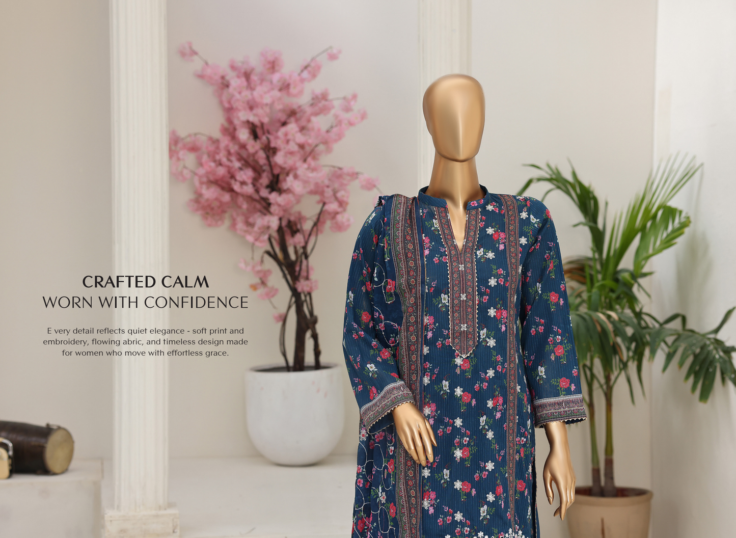 MTF Digital Printed Embroidered Lawn Collection 2026 Design No: 3